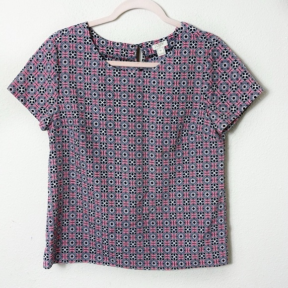 J. Crew Pink and Navy Diamond Pattern Blouse - Size XS - Picture 1 of 9